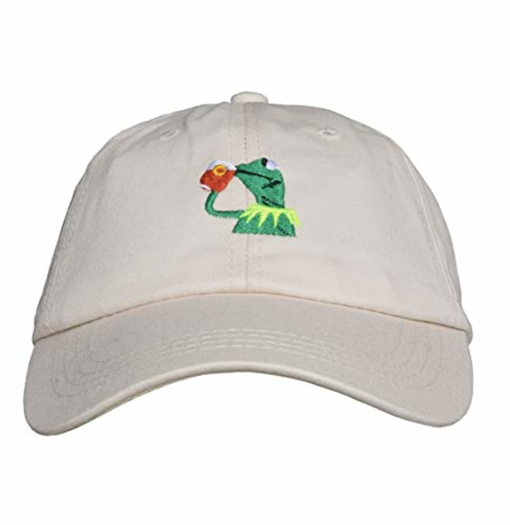 Marthasky Baseball Cap Kermit The Frog Sipping Tea Logo Trucker Hat Unisex Outdoor Adjustable Strapback Cap Beige