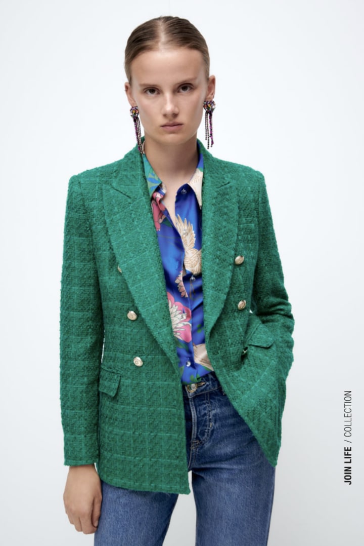 Zara Textured Double Breasted Blazer