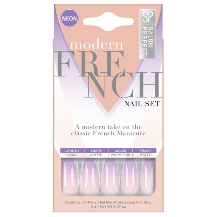 Salon Perfect Neon Modern French Ombre Purple Nail Set