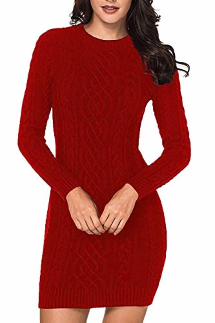 LaSuiveur Slim Fit Cable Knit Long Sleeve Sweater Dress
