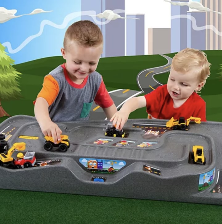 Carry and Go Track Table for Toy Cars, Trucks, and Trains