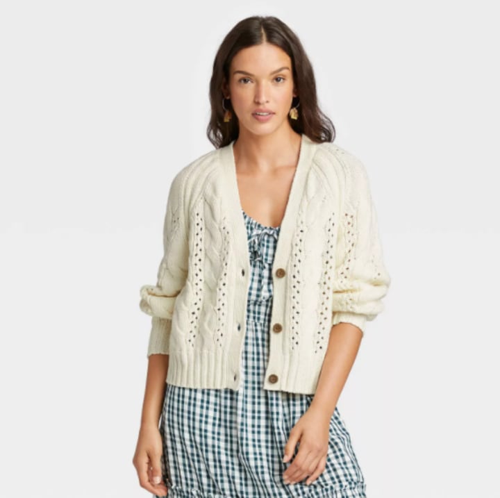 Universal Thread Button-Front Cable Stitch Cardigan