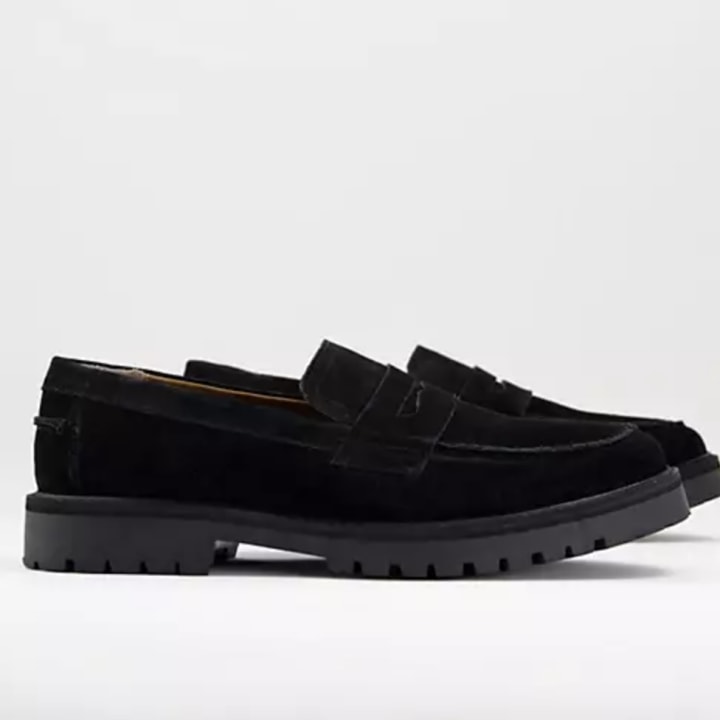 Silver Street chunky penny loafers black suede