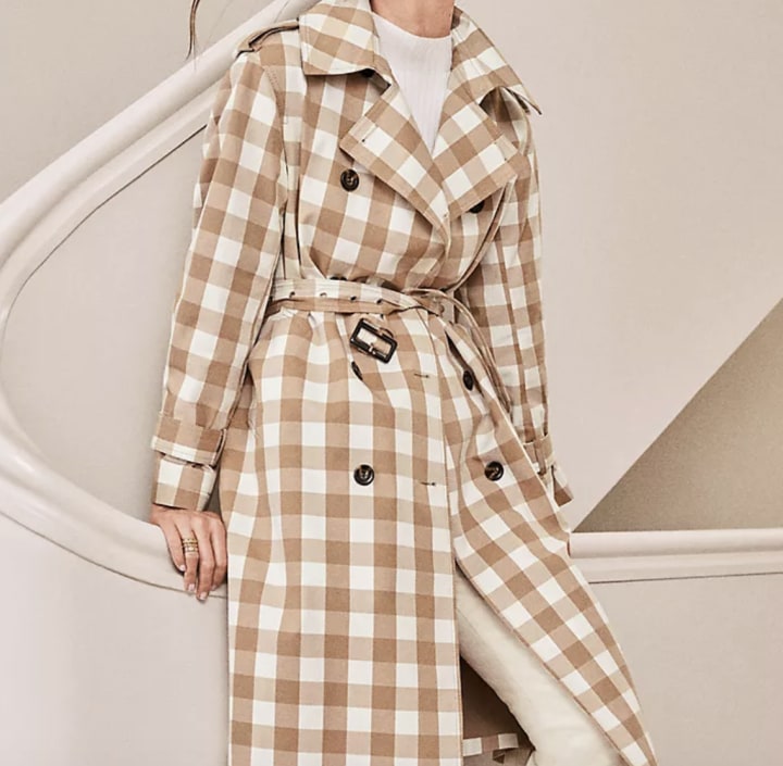 Ann Taylor Checked Oversized Trench Coat