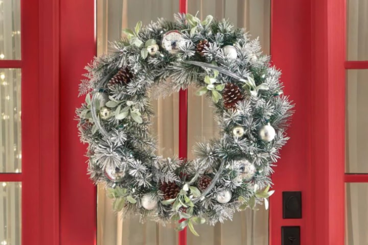 Snowy Silver Pine Pre-Lit Artificial Wreath