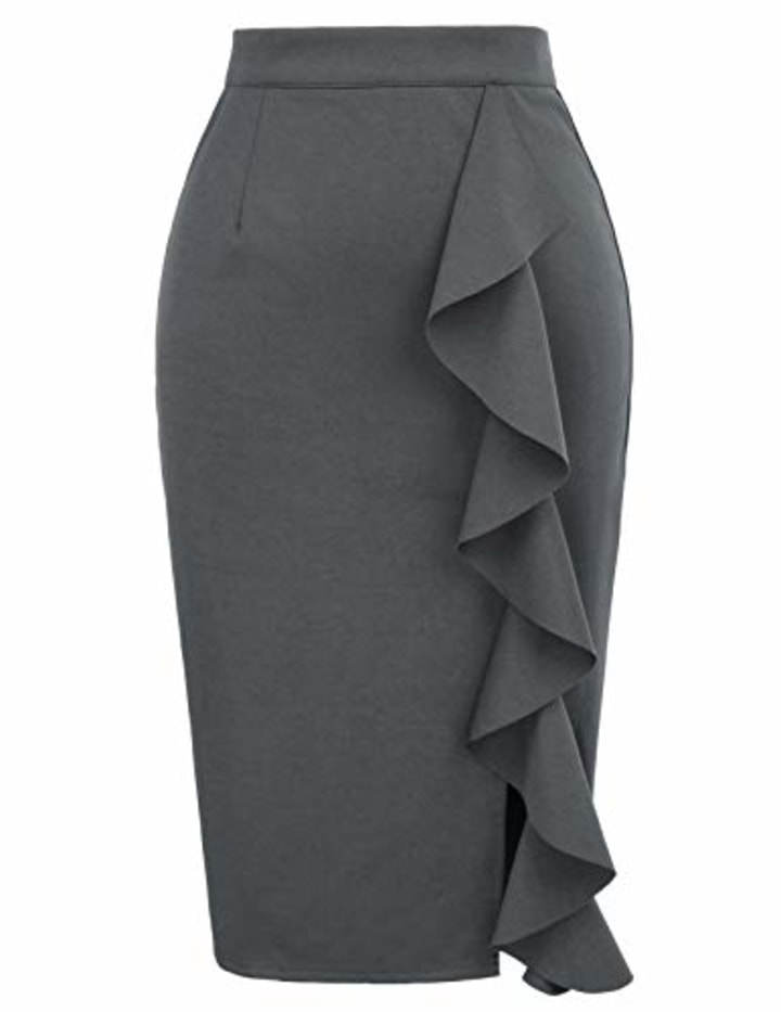 Grace Karin Ruffle Bodycon Midi Pencil Skirt