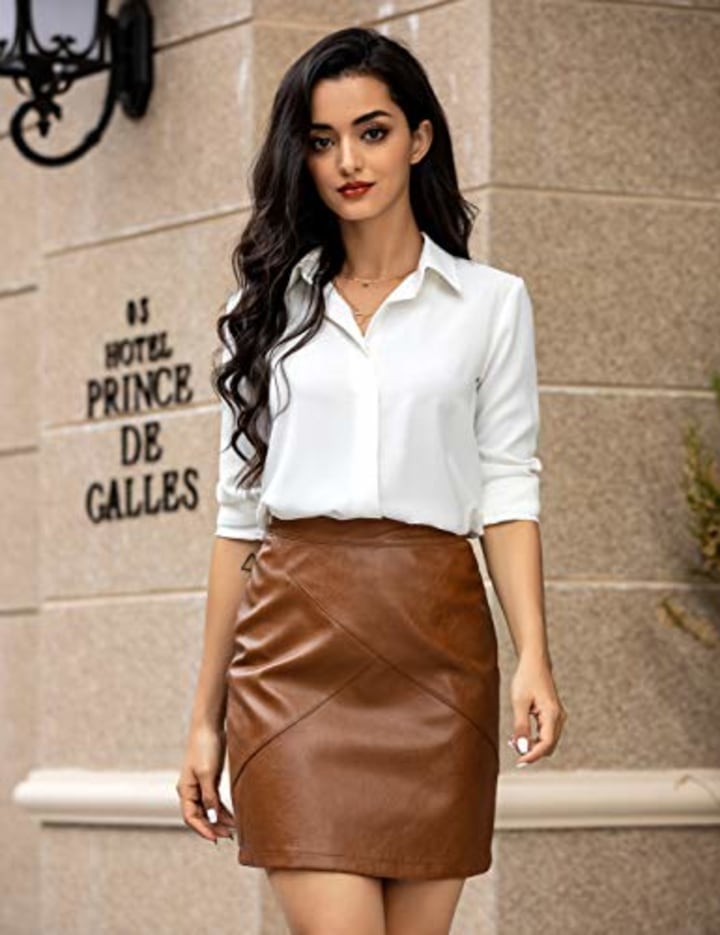 Zeagoo High-Waisted Faux Leather Mini Pencil Skirt