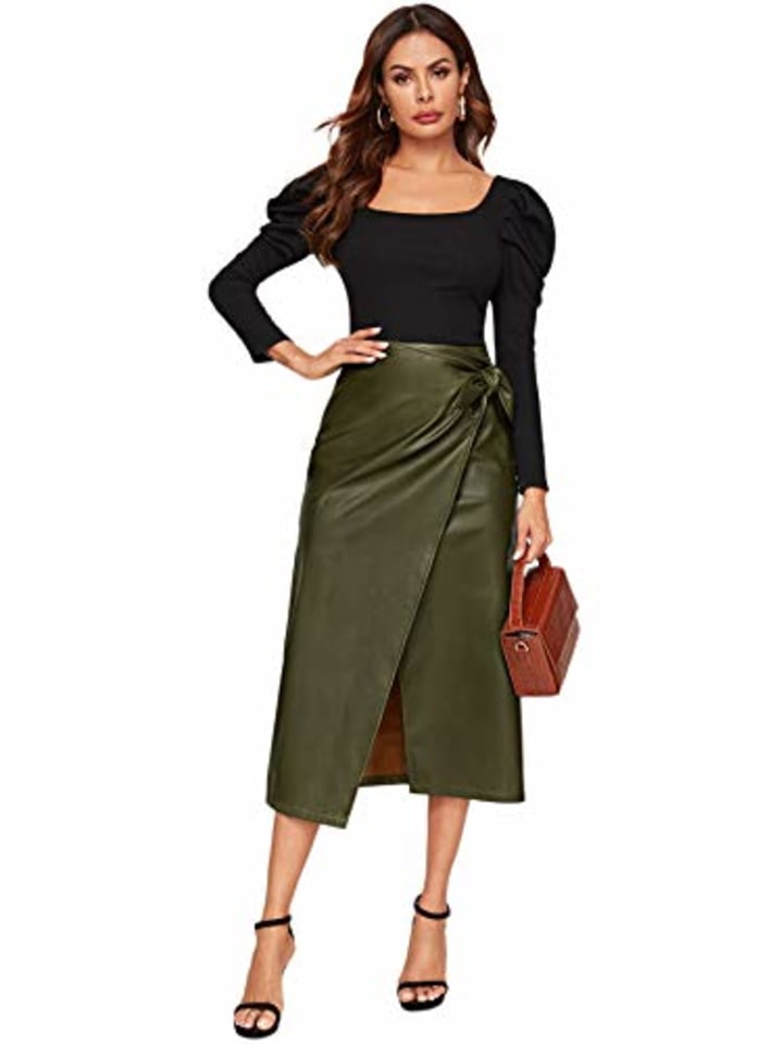 SweatyRocks High Waist PU Leather Midi Skirt