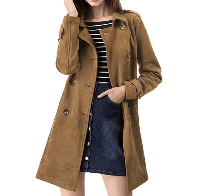 Allegra K Double Breasted Trench Coat