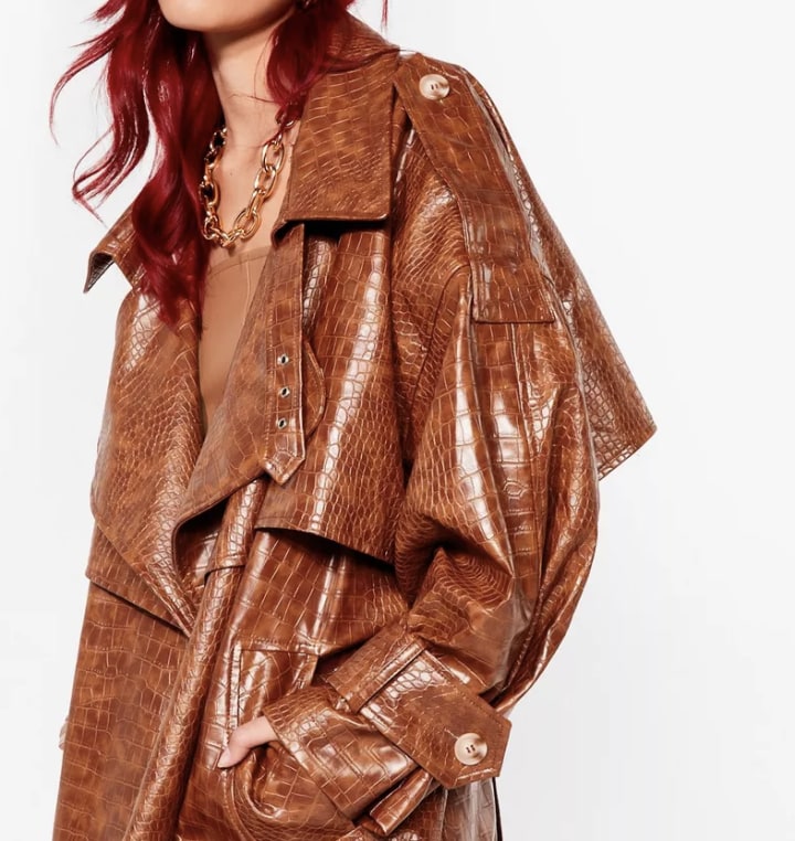 Nasty Gal Croc Faux Leather Belted Trench Coat