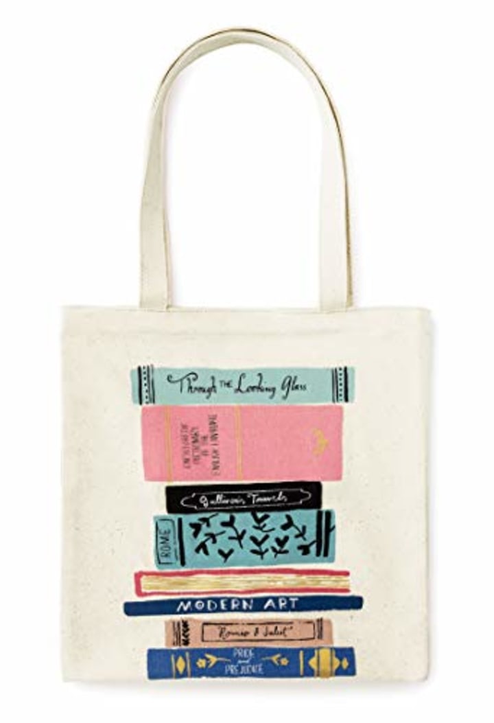 Kate Spade New York Canvas Book Tote with Interior Pocket, Stack of Classics