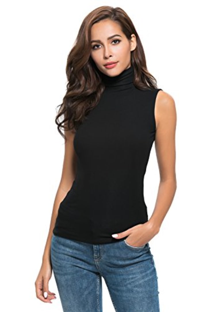 Womens Sleeveless Mock Turtleneck Fitted Underscrubs Soft Stretchy Layer Tee Top