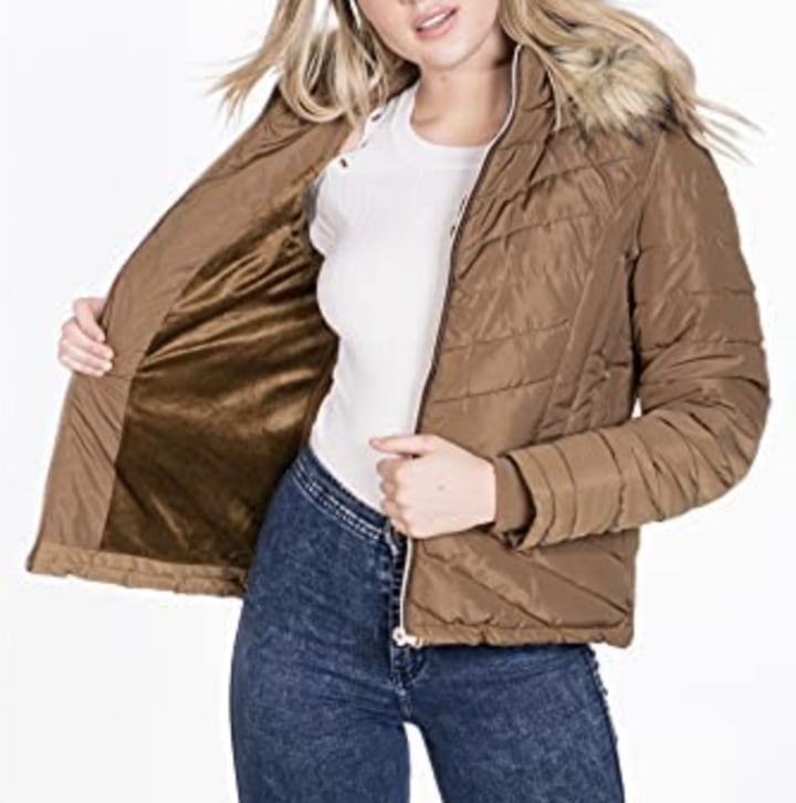 BodiLove Quilted Puffer Jacket with Removable Faux-Fur Hood