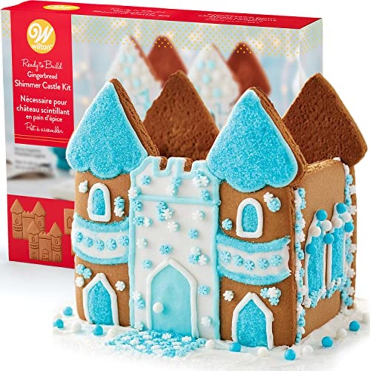 Gingerbread Winter Castle, Build &amp; Decorate Yourself Gingerbread House Kit; Includes Gingerbread Panels, Tons of Candy, Icing, Fondant, Bord, Decorating Bag &amp; Tip, Bundled With Fun Holiday Stickers