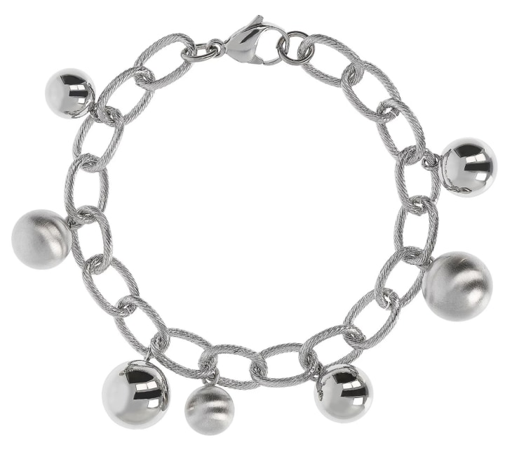 Steel by Design Polished and Satin Bead CharmBracelet