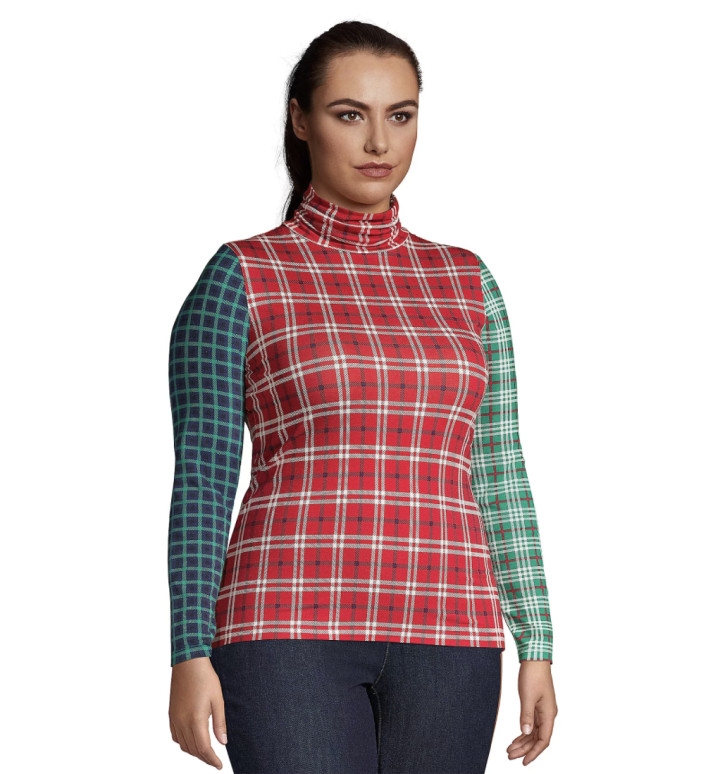 Lands' End Women's Plus Size Fitted Print Turtleneck