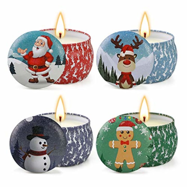 Christmas Candles, Scented Candles Gifts Set, 4 Pack 4.4 Oz Aromatherapy Candles Made from Soy with Cute Package for Birthday Gifts, Christmas Decorations, Christmas Gifts for Women Mom