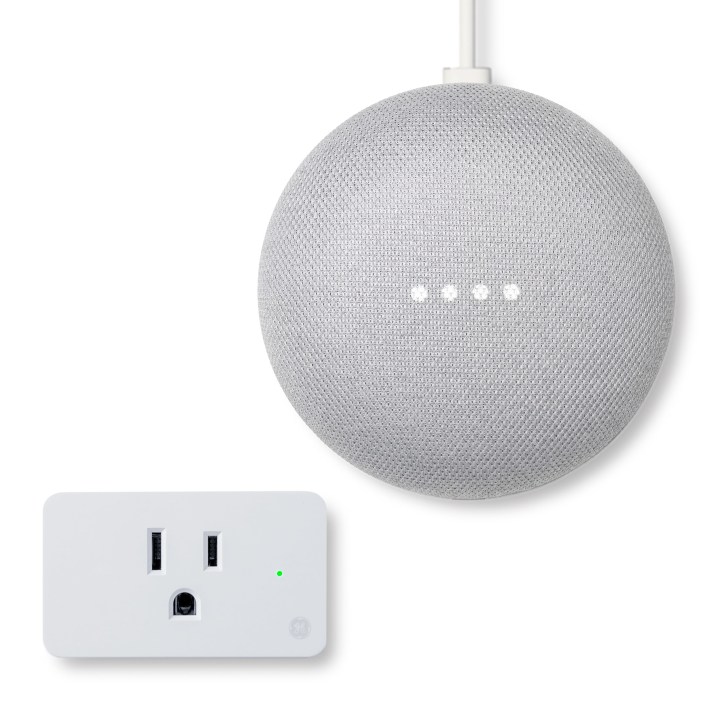 Google Nest Mini (2nd Gen) Google Assistant in Chalk + GE Smart Plug Bundle