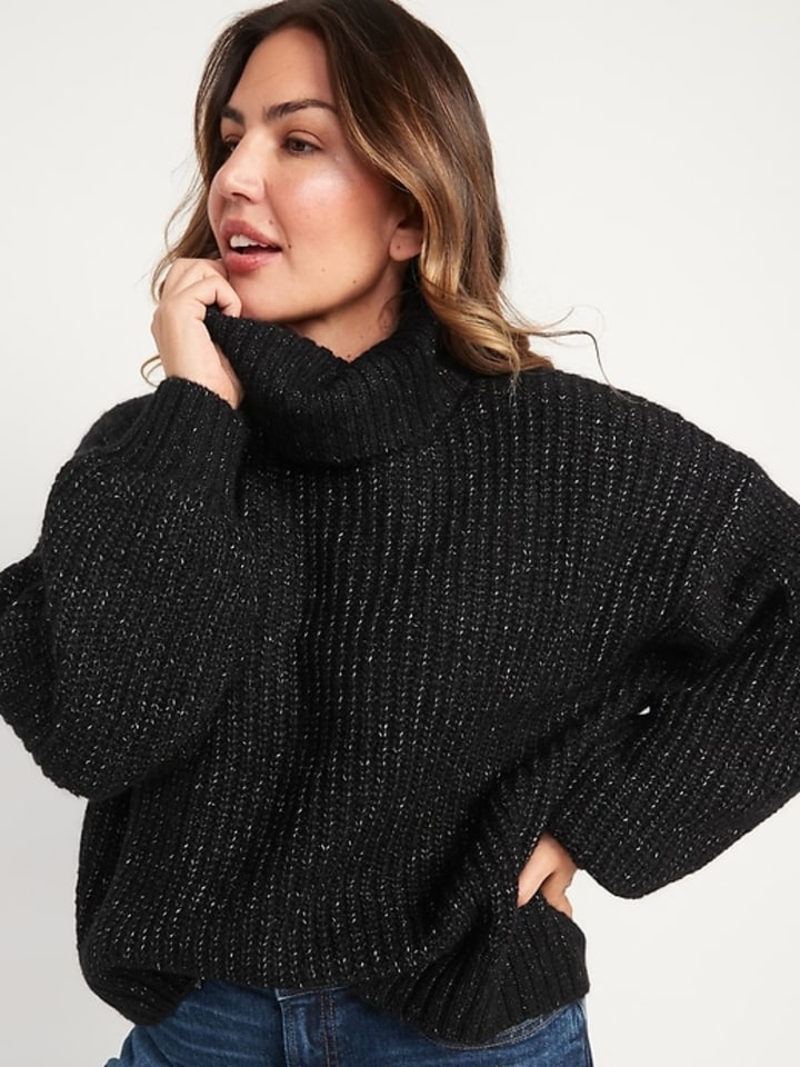 Shaker-Stitch Turtleneck Sweater for Women