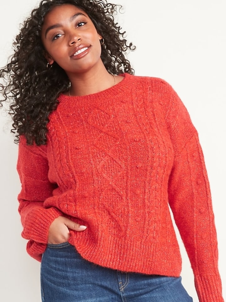 Marled Cable-Knit Popcorn Sweater for Women