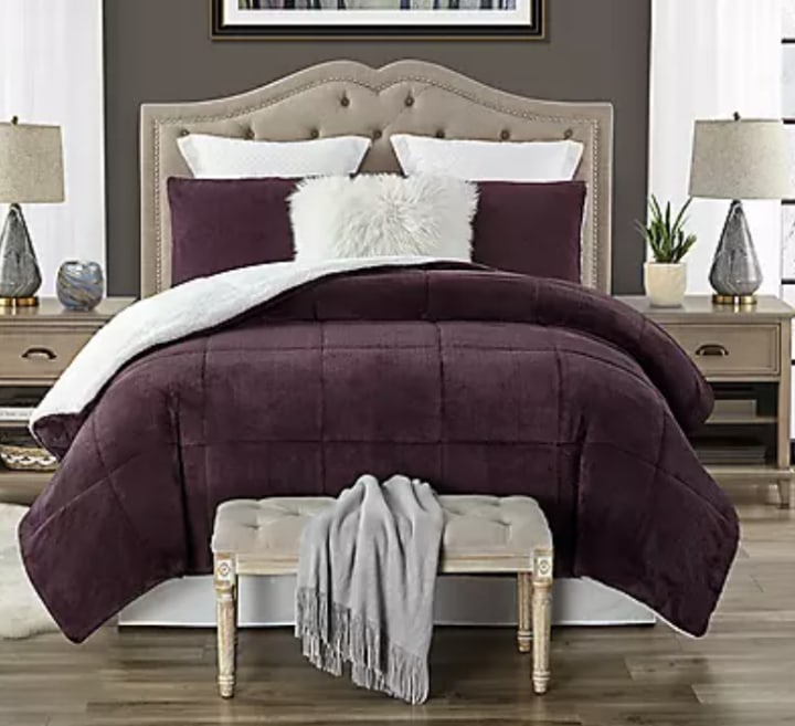 Swift Home Plush Faux Fur 3-piece Reversible Sherpa Comforter Set