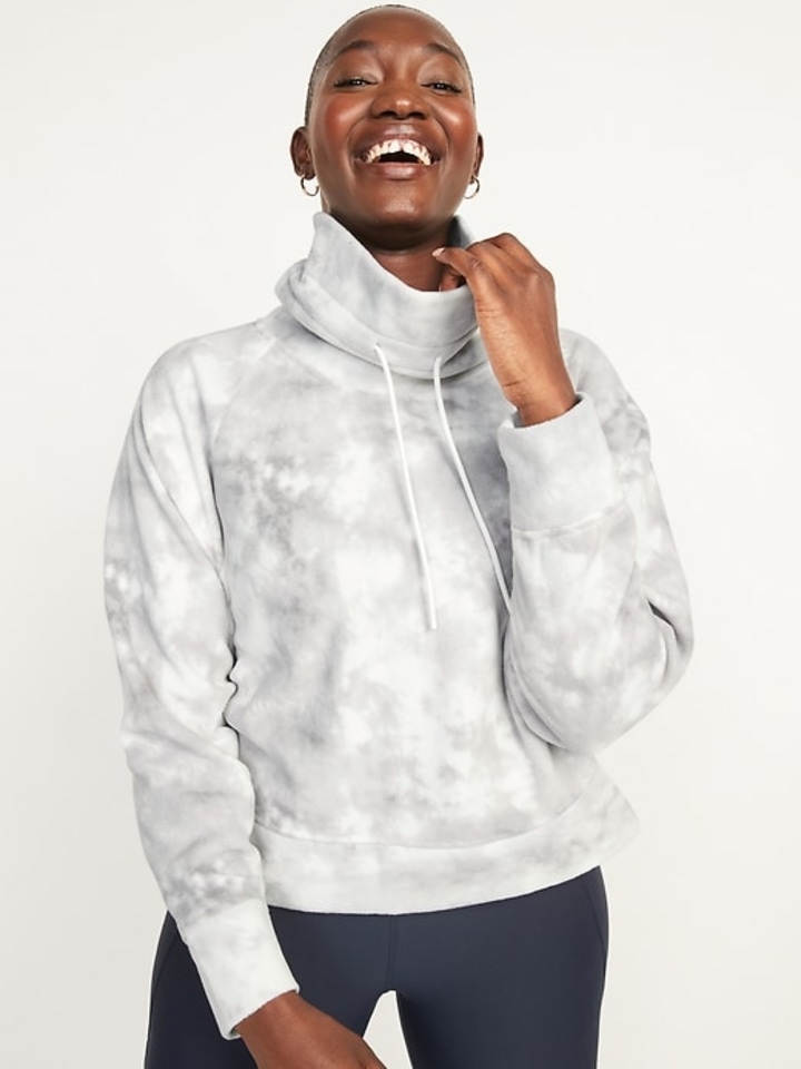 Funnel-Neck Cropped Microfleece Sweatshirt for Women