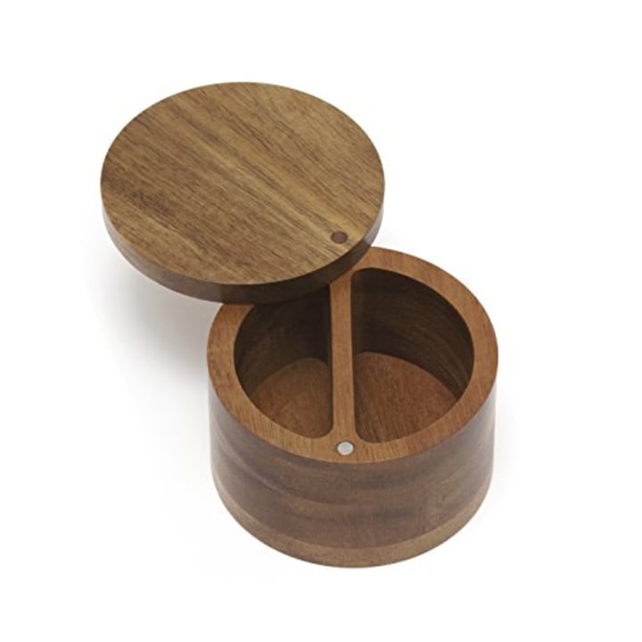 Lipper International Acacia Wood Divided Spice Box with Swivel Cover, 4&quot; Diameter x 2.5&quot; Height