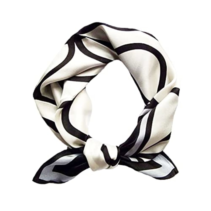 Small Square S Scarf Women Neckerchief Headscarf 21&quot; x 21&quot; by WINSLY (black flower)