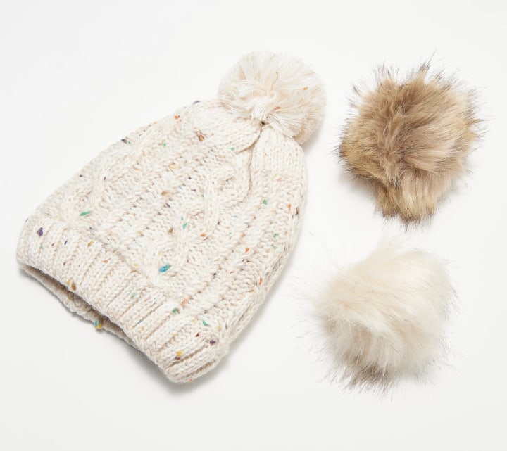 Chic Tweak Knit Beanie with Removable Poms