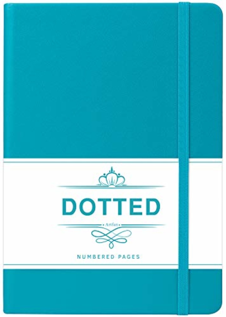 Bullet Dotted Journal - Index &amp; Numbered Pages with Label, 5.25&quot; x 8.25&quot;, Thick Paper with Inner Pocket &amp; 2 Bookmarks, Dotted Grid Hard Cover Notebook, Faux Leather - Teal by Artfan