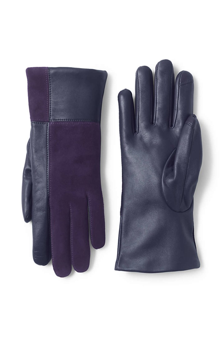 EZ Touch Screen Cashmere Blend Lined Patchwork Leather Gloves