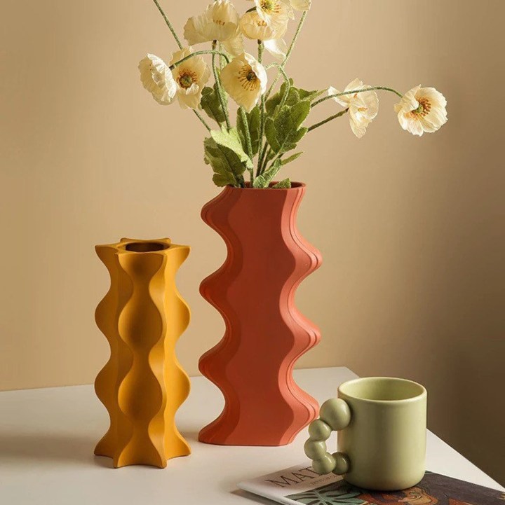 Super groovy vintage 70s inspired modern ceramic flower vase set funky wavy Sculptural Scandi mid-century bright colorful statement homeware