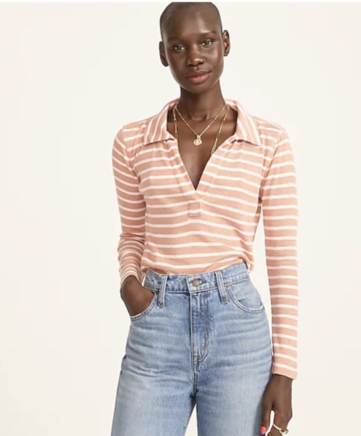 J.Crew Ribbed Polo T-Shirt in Stripe