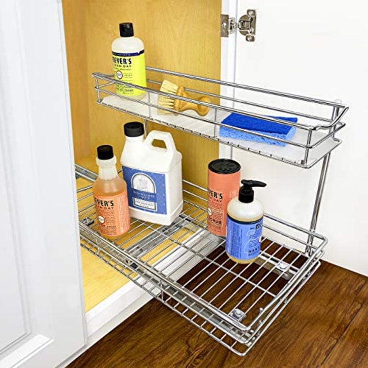 Lynk Professional Under Sink Cabinet Organizer Pull Out Two Tier Sliding Shelf, 11.5w x 18d x 14h-Inch, Chrome
