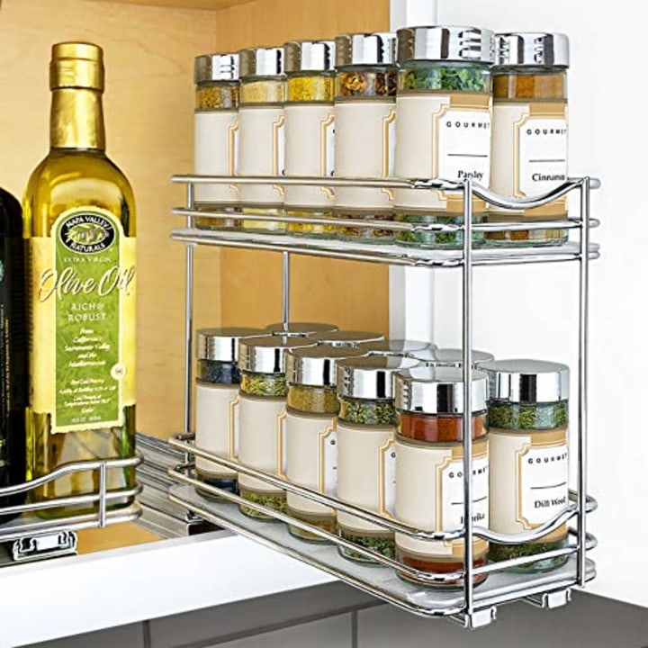 Lynk Professional Slide Out Spice Rack Pull Out Cabinet Organizer 4-1/4 inch Wide - Double, Chrome