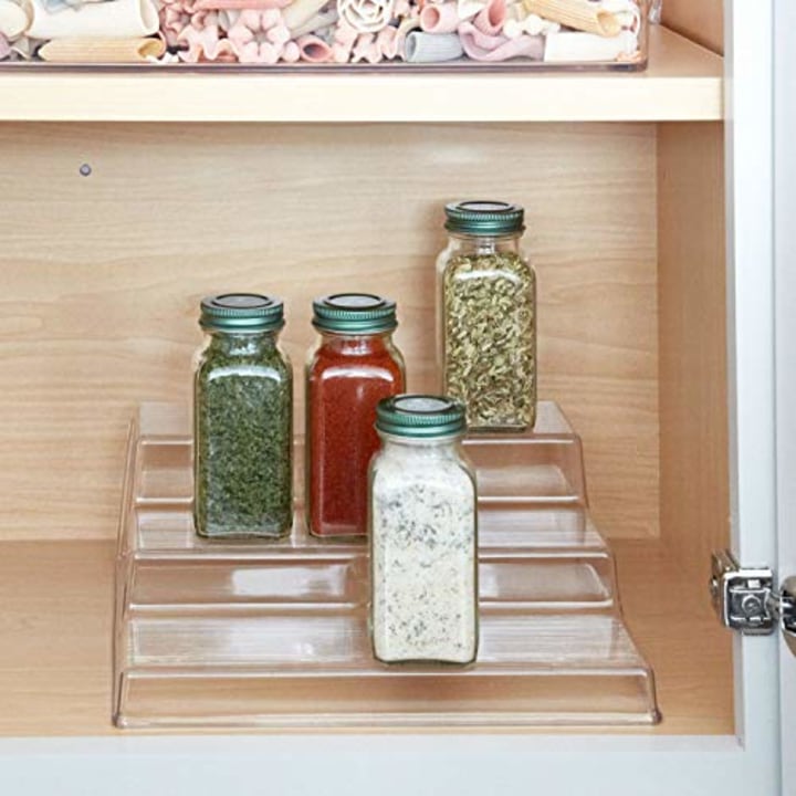 iDesign Linus Linus Plastic 3-Tier Spice Rack, Stadium Organizer Rack for Kitchen Pantry, Cabinet, Countertops, Bathroom, Desk, Clear