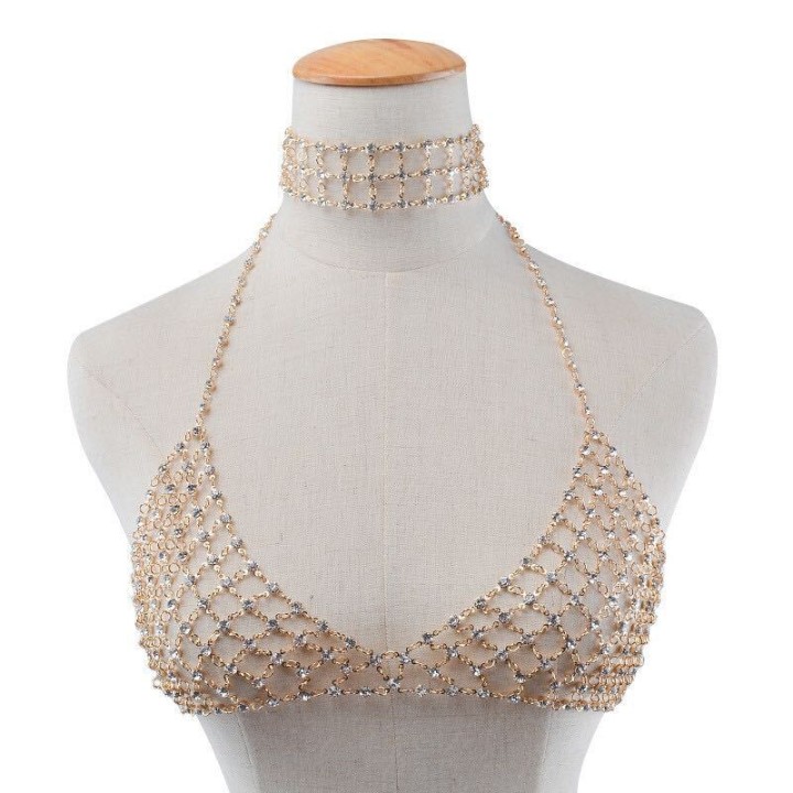 Crystal Rhinestones Body Jewelry Fashion Bikini Chain Necklace