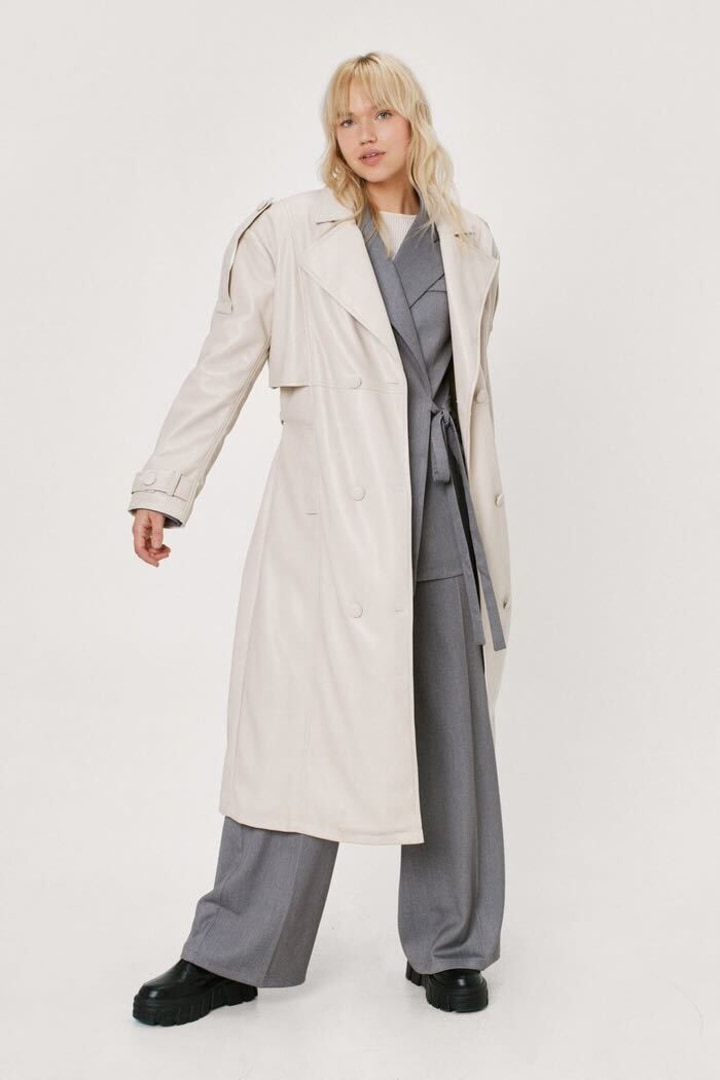 Oversized Faux Leather Trench Coat