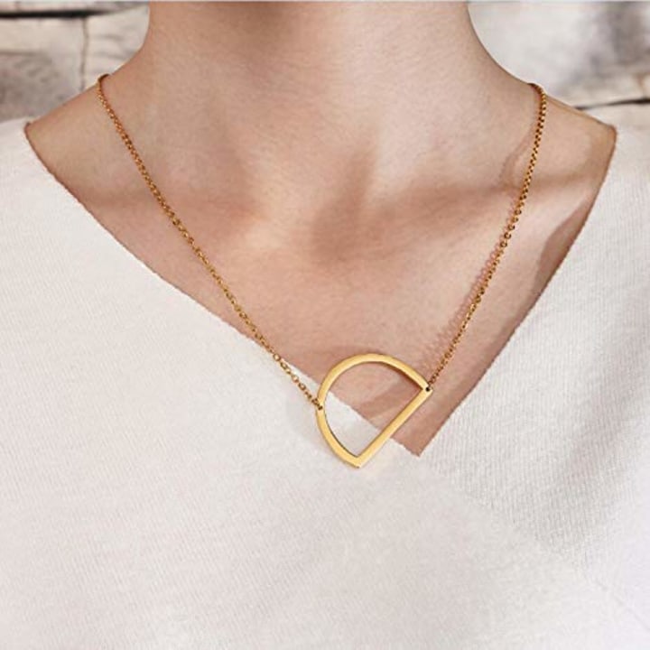 Sideways Initial Necklace 18K Gold Plated Stainless Steel Large Letter Necklace Big Initial Pendant Monogram Name Necklace for Women (J1)