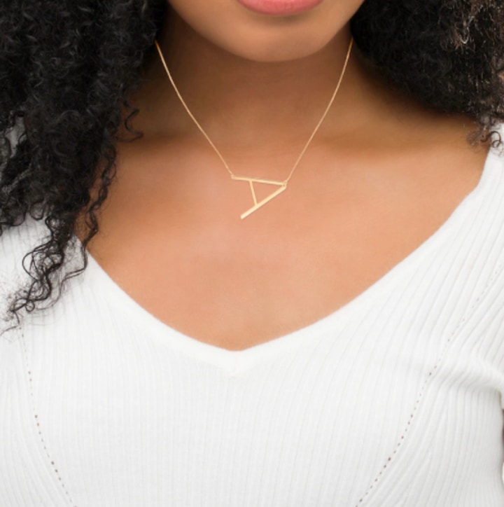 Sideways Uppercase Block Initial Necklace