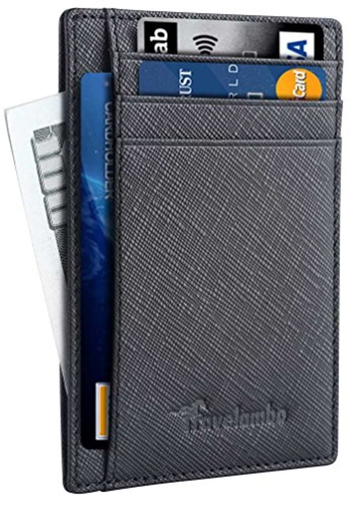 Travelambo Front Pocket Minimalist Leather Slim Wallet RFID Blocking Medium Size (Black Cros)