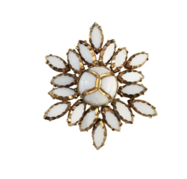 Vanessa's Vintage Hattie Carnegie Gold and White Glass Pin