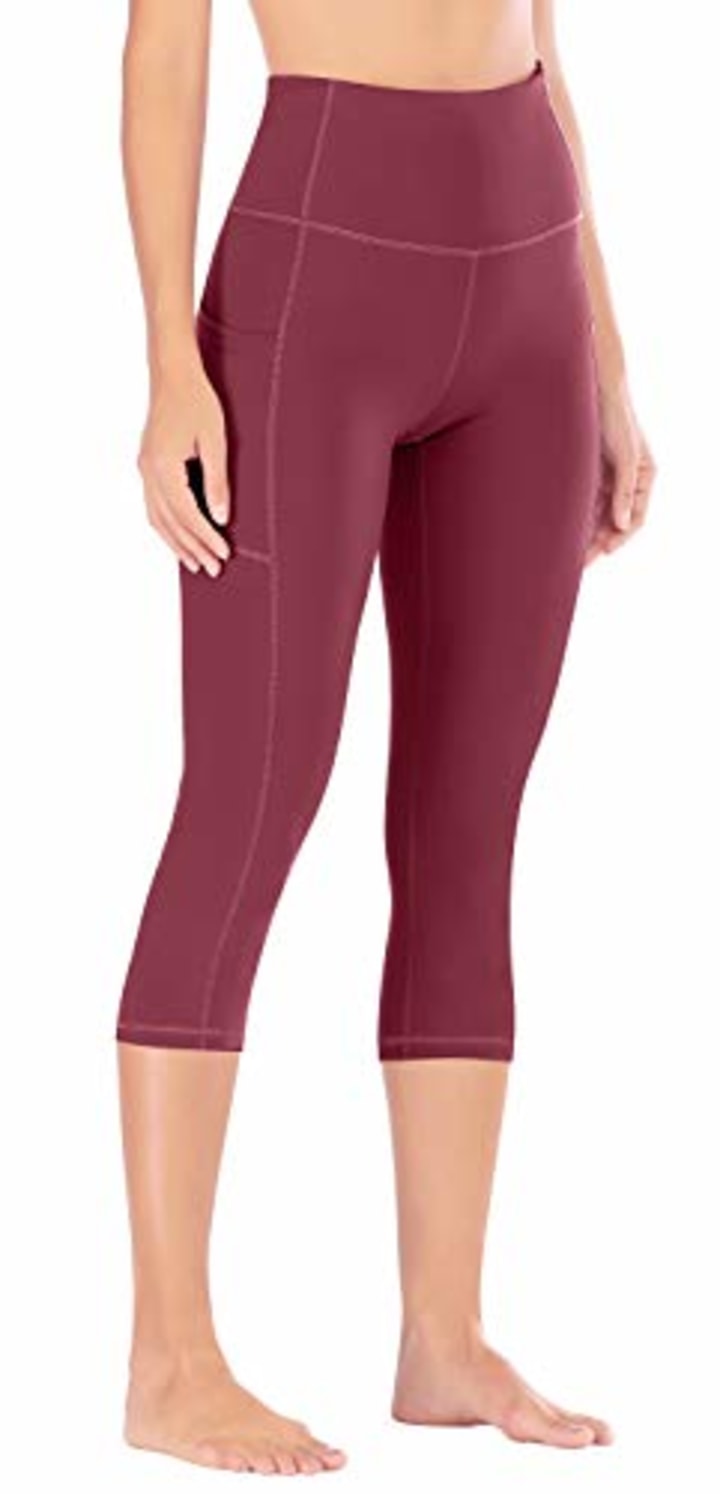Niuer Capri 3/4 Yoga Pants for Women Sides Pockets High Waist Workout Yoga  Leggings Slim Fit Activewear 