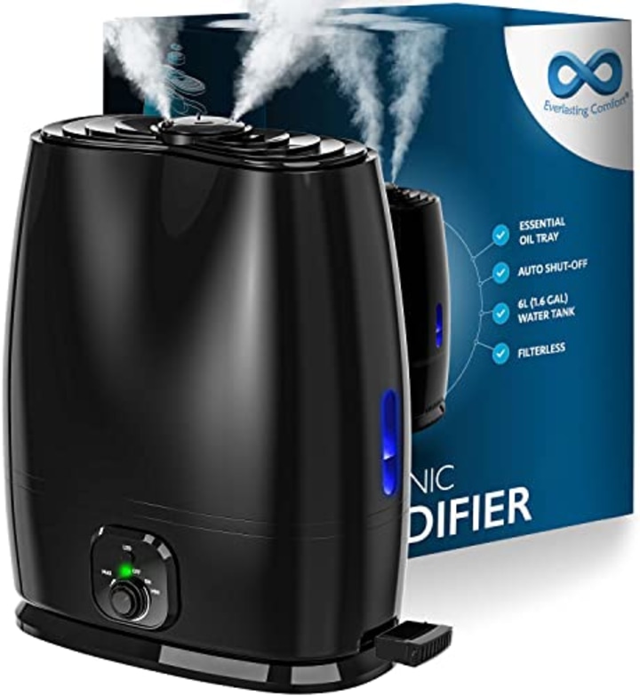 Everlasting Comfort Ultrasonic Cool Mist Humidifier for Bedroom (6L) - Lasts 50 Hours With Essential Oil Diffuser Tray - Quiet, Filterless Large Room Humidifiers - Small Air Vaporizer for Baby, Kids &amp; Nursery