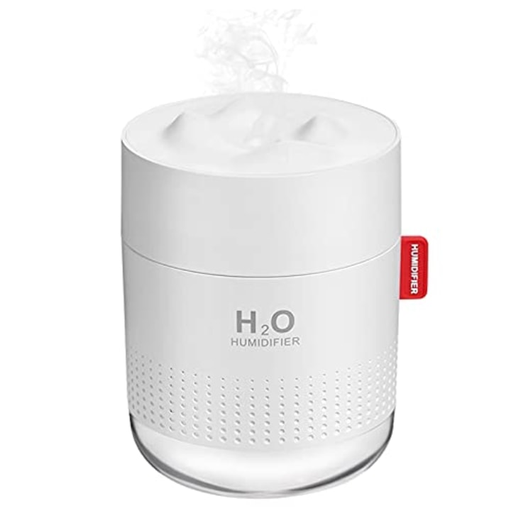Portable Mini Humidifier, 500ml Small Cool Mist Humidifier, USB Personal Desktop Humidifier for Baby Bedroom Travel Office Home, Auto Shut-Off, 2 Mist Modes, Super Quiet, White