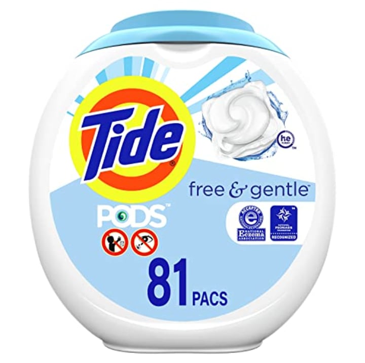 Tide PODS Free &amp; Gentle Liquid Laundry Detergent Pacs, 81 count