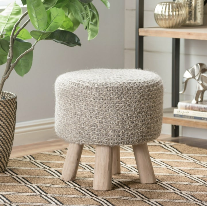 Handcrafted Boho Wool Ottoman Stool