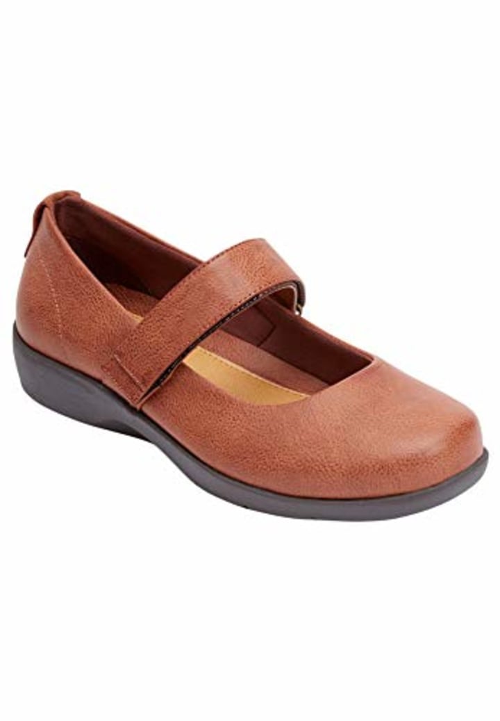 Comfortview Women&#039;s Wide Width The Carla Mary Jane Flat Mary Jane Shoes - 9 M, Brown