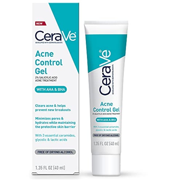 CeraVe Salicylic Acid Acne Treatment with Glycolic Acid and Lactic Acid | AHA/BHA Acne Gel for Face to Control and Clear Breakouts |1.35 Ounce