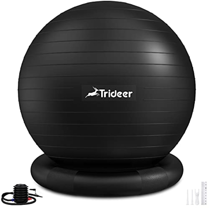 Trideer Ball Chair Yoga Ball Chair Exercise Ball Chair with Base for Home Office Desk, Stability Ball &amp; Balance Ball Seat to Relieve Back Pain, Home Gym Workout Ball for Abs, Pregnancy Ball with Pump